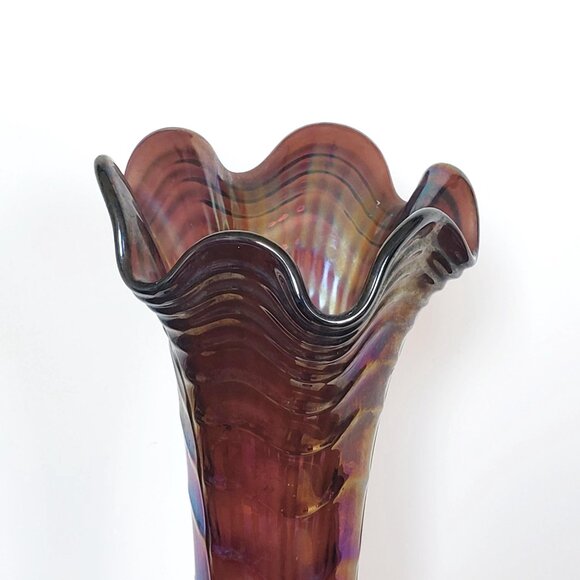 13.75 Inch Amethyst Ripple Vase, Imperial Glass Company, Carnival Glass - Picture 2 of 7